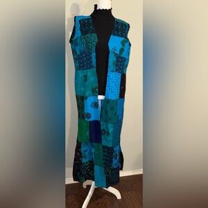 NWT White Waves Cotton handmade Colorful Patchwork sleeveless Kimono -One Size